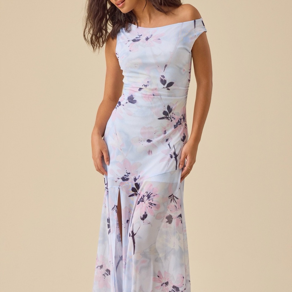 Altar'd State Pastel Blue One-Shoulder Floral Maxi Dress - Picture 2 of 4